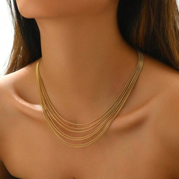 18K Gold Filled Five-Layer Collar Necklace - Picture 1 of 2